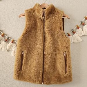 J. Crew Plush Fleece Excursion Vest Golden Hickory Full Zip Casual Outdoor XS